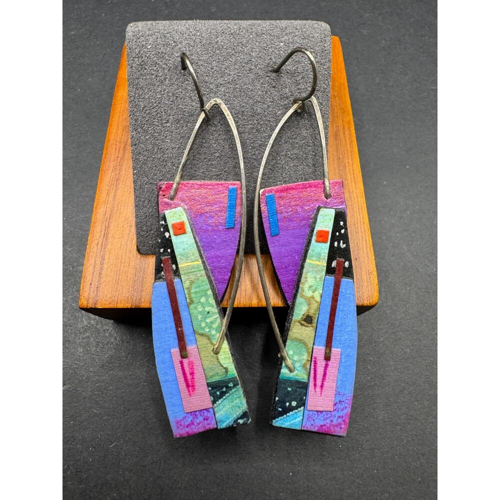 Vintage Lauren Pollaro Collage Earrings Abstract Dangle Drop Post 2010s Style